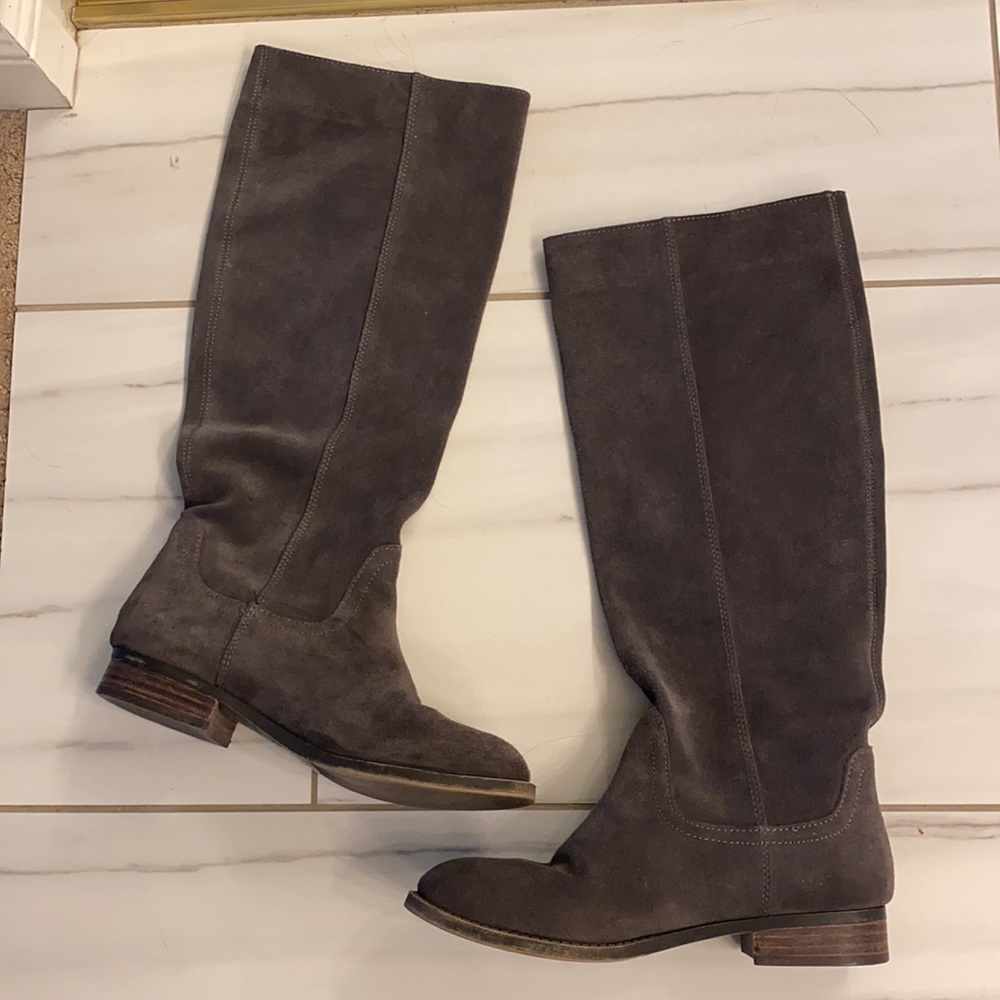 Grey Suede Knee High Boots